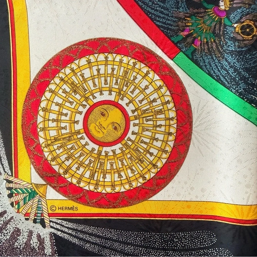 Hermes Feux d'Artifice 100% Silk Scarf in Black Red White and Gold